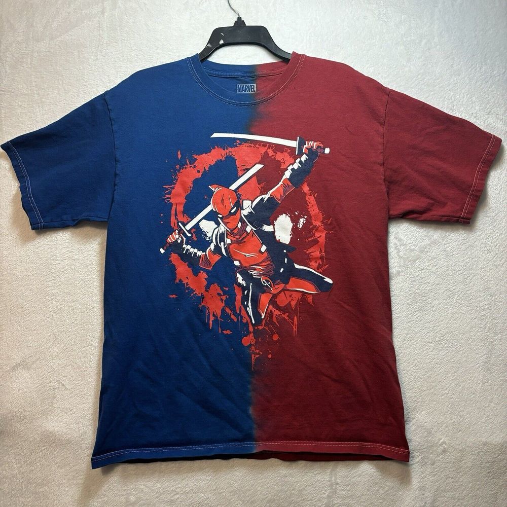 Mens Red/Blue Marvel legends deadpool tie dye shirt size Large